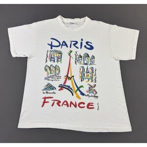 Rare Vintage 90s Paris France Art Tee Picasso Style Painting White Large